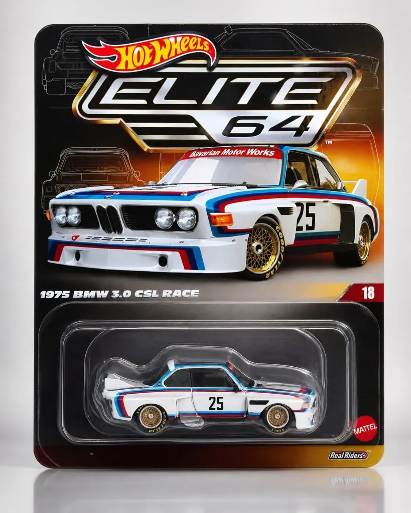 HotWheels ELITE 64 1975 BMW 3.0 csl race Imported premium rlc 1:64 Scale (with protector)